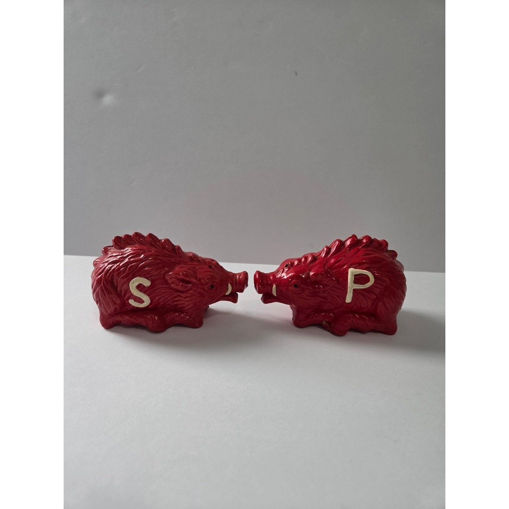 Vintage Arkansas Razorbacks Red Boar Salt and Pepper Shakers Set Made in Japan
